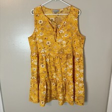 Luukse Womens Sleeveless Dress Yellow White Floral Mini Tiered Ruffle Sz 1X