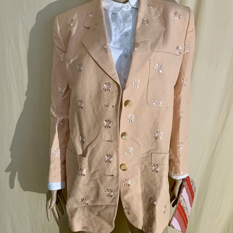 Blazer Vintage Años 80 90 Dana Buchman Rosa Salmón Floral Bordado Lino Rayón Foto 3 de 4