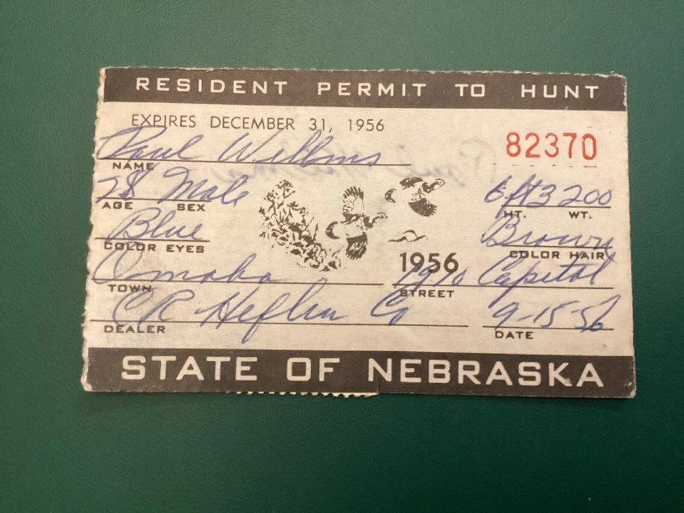 ICOLLECTZONE US RW23 Duck stamp 1956 & Nebraska Hunting stamp on license fresh - Image 2 of 2