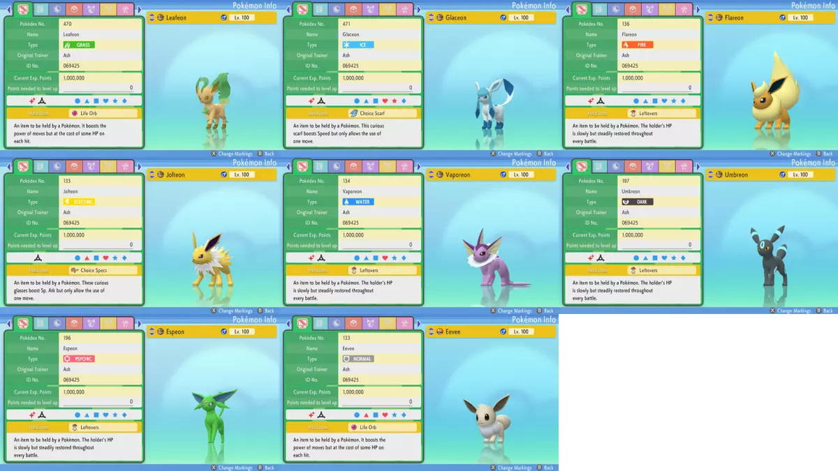 Eevee Evolutions • Competitive • 6IVs • Level 100 • Online Battle