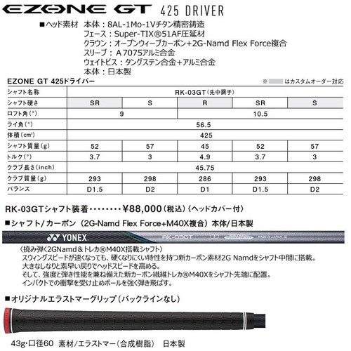 YONEX EZONE GT Driver Type 425 Loft 9.0 S Flex RK-03GT Graphite Shaft 2022 Model - Picture 10 of 10
