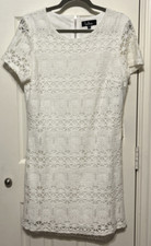 Lulus Ivory Lace Short Sleeve High Neck Short Shift Lined Dress Size M NWT
