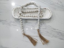 Wooden Bead Garland Farmhouse Rustic Country Tassle Prayer Beads Wall Hanging