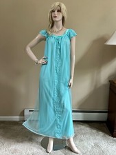 ERICA LOREN AQUA BLUE LINGERIE LONG NIGHTGOWN M NEW DEAD STOCK
