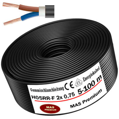 5-100m H05RR-F 2x0,75 Gummischlauchleitung Flexibel für leichten Geräten
