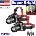 1/2X Headlamp LED COB Super Bright Head Torch Rechargeable Headlight Waterproof