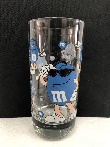 Lot of 3 M&M Mars Candy Clear Glass Blue Yellow Red Drinking Glass Retro - Picture 9 of 20