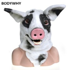 White black pig Mascot Costume Can Move Mouth Head Suit Halloween Outfit Cosplay