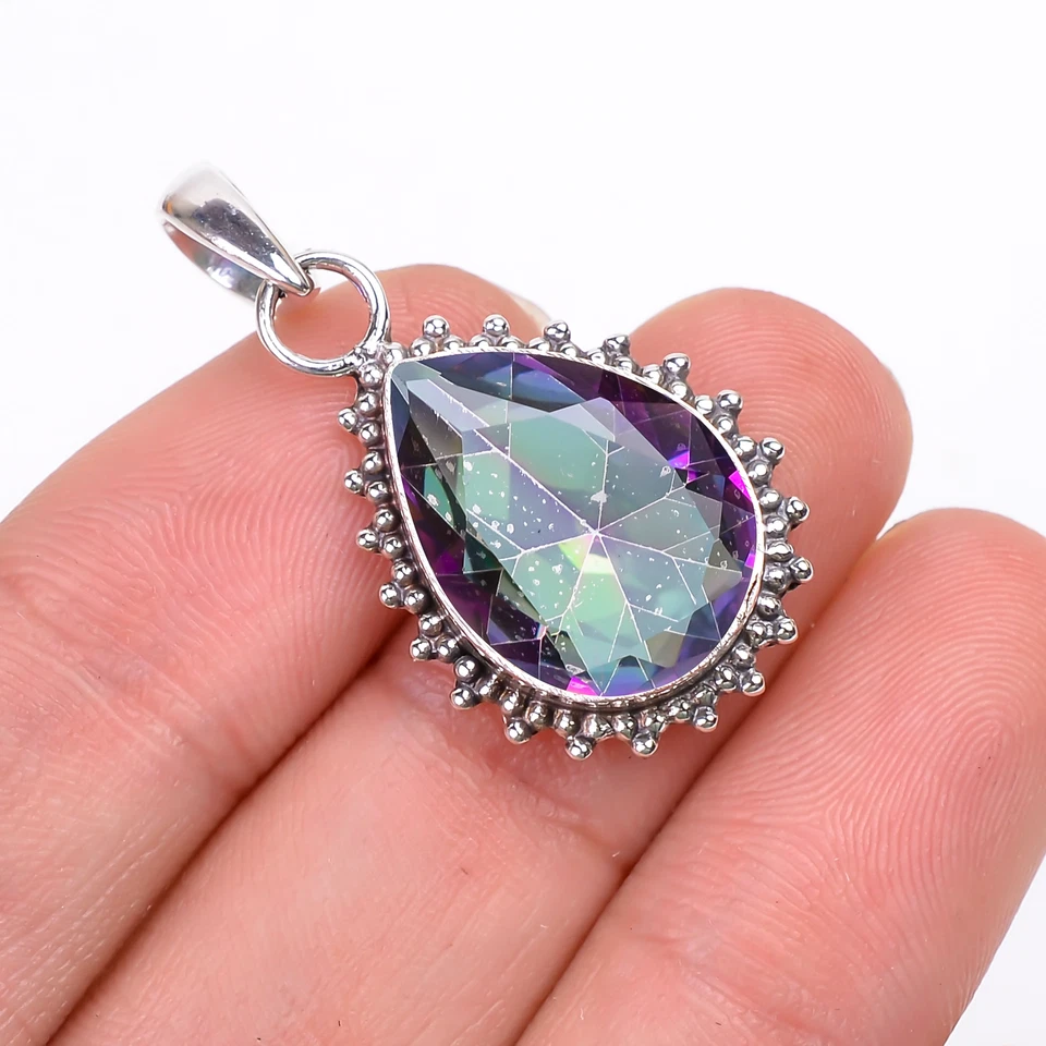 Colgante de joyería de plata de ley 925 con piedras preciosas de topacio místico, hermoso colgante Foto 2 de 4