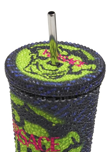 $1175 Versace Swarovski La Greca Medusa Logo Metal Travel Mug Cup Blue Green NIB - Picture 10 of 11