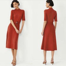 NWT $159 Ann Taylor Mock Neck Sweater Dress Firecracker Orange Sz M