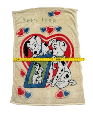 Northpoint Disney Vtg 101 Dalmatians Dog Heart Cream Red Blue Yellow Blanket - Picture 2 of 5