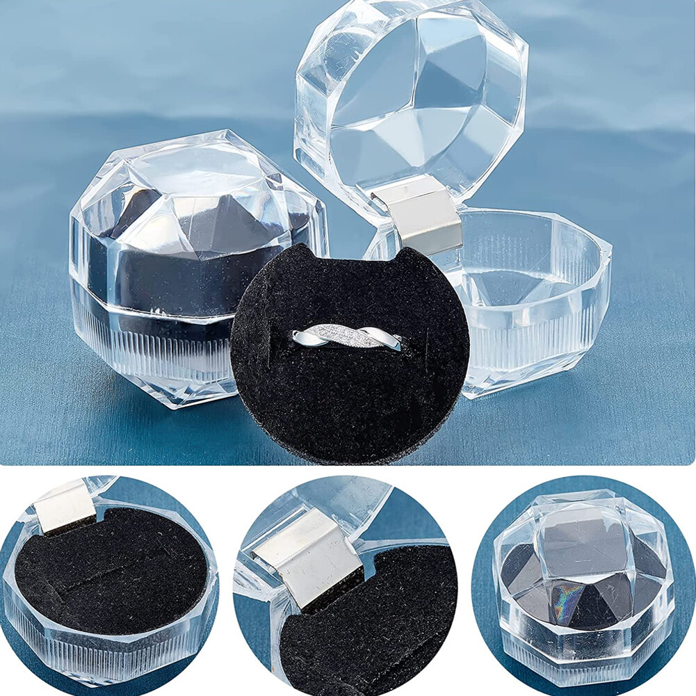 24-Piece Clear Plastic Crystal Jewelry Ring Display Boxes — Wholesale Lot For Storage