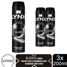 Image of Lynx XL Black 48H Fresh Frozen Pear & Cedarwood Scent Body Spray Deo, 3x200ml