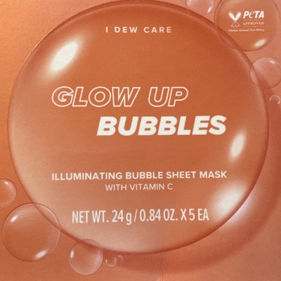 NIB I Dew Care Glow Up Bubbles Illuminating Sheet Masks 5 Masks Vitamin C Vegan