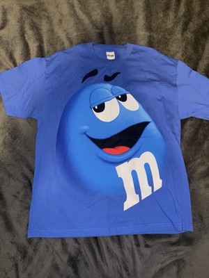 Vintage M&Ms T Shirt Men's (XL) Blue Big Graphic Tee Mars Candy Promo Y2K AOP