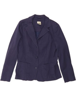 L.L.BEAN Damen 3-Knopf Blazer Jacke US 12 Large Marineblau Baumwolle DA07