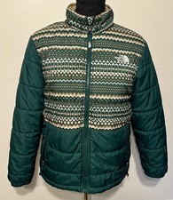 The North Face Puffer Jacket Boys Large 14/16 Green Reversible Sherpa Fleece
