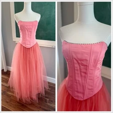 Jessica McClintock vtg gown corset tulle princess Y2K 5/6 Pink prom formal