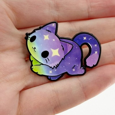 Cute Purple Kawaii Rainbow Galaxy Cat Enamel Pin