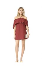 Alice & Olivia Jada Caped Off the shoulder Cotton Mini Dress Burgundy Size Small