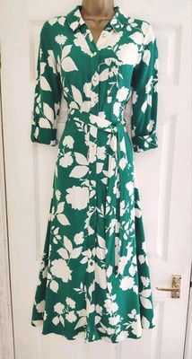Floral Midi Tie Shirt Dress Gr. 12 Grün Creme Smart Vintage Style Tee Dress