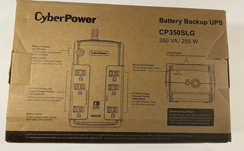 CyberPower CP350SLG 350VA 255W Standby Compact UPS System 6 Outlets With Battery - Image 2 of 4