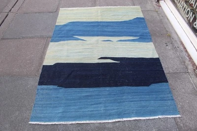Kilim Oriental Vintage Fait Main En Laine 175x120 cm Bleu Gris - Photo 1/4
