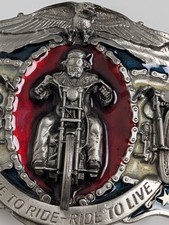 Vintage 1987 Bergamot Brass Works "Live To Ride" Motorcycle Belt Buckle - USA...