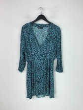 Zara Blue Black Animal Print Mini Wrap Lightweight Dress 3/4 Sleeve Pull On UK S