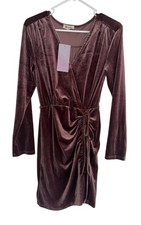 NWT Fashion On Earth Dress Womens S Mauve Purple Velvet Wrap Dress V-Neck Ruched