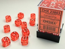 Chessex Dice - Translucent Orange with White Set of 36 D6 12mm Dice CHX 23803