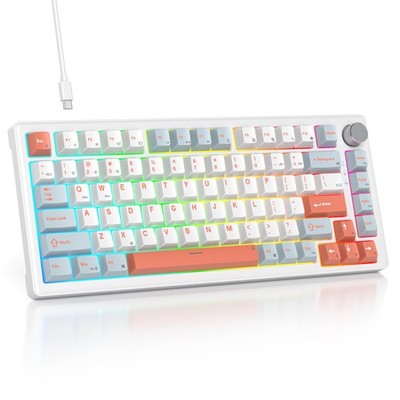 75% Mechanical Keyboard Gasket with Knob, Custom Wired Creamy Gaming Keyboard...