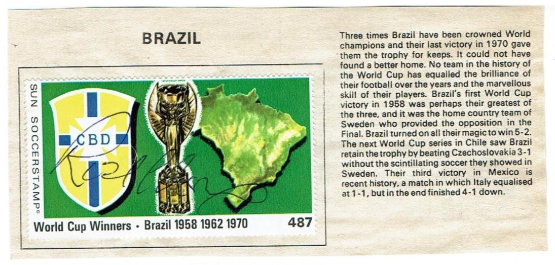 RIVELLINO signed 1971 Sun Soccer stamp #487 BRAZIL World Cup Winners for sale on Ebay