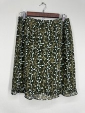 VTG 90s Sheath A-Line Skirt Womens 10 Green Floral Lined Chiffon Flowy Layered