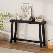 Bamboo 47.2" Narrow Console Table, Wood Farmhouse Side Table, Rectangular Ent...