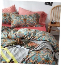 Green Flower Duvet Cover Set Twin,Aesthetic Boho Bedding Twin 68" x 86" Carol