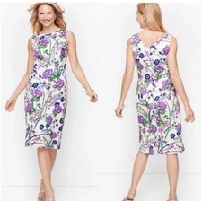 Talbots 18W Sateen Botanical Gardens Sheath Dress White Purple Floral Bloom