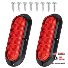 6 Inch Oval Red LED Trailer Tail Lights, 10 LEDs Surface Mount Stop 2PCS RED