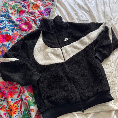 Nike Sportswear Big Swoosh Reversible Sherpa Fleece Jacket Black White BQ6546