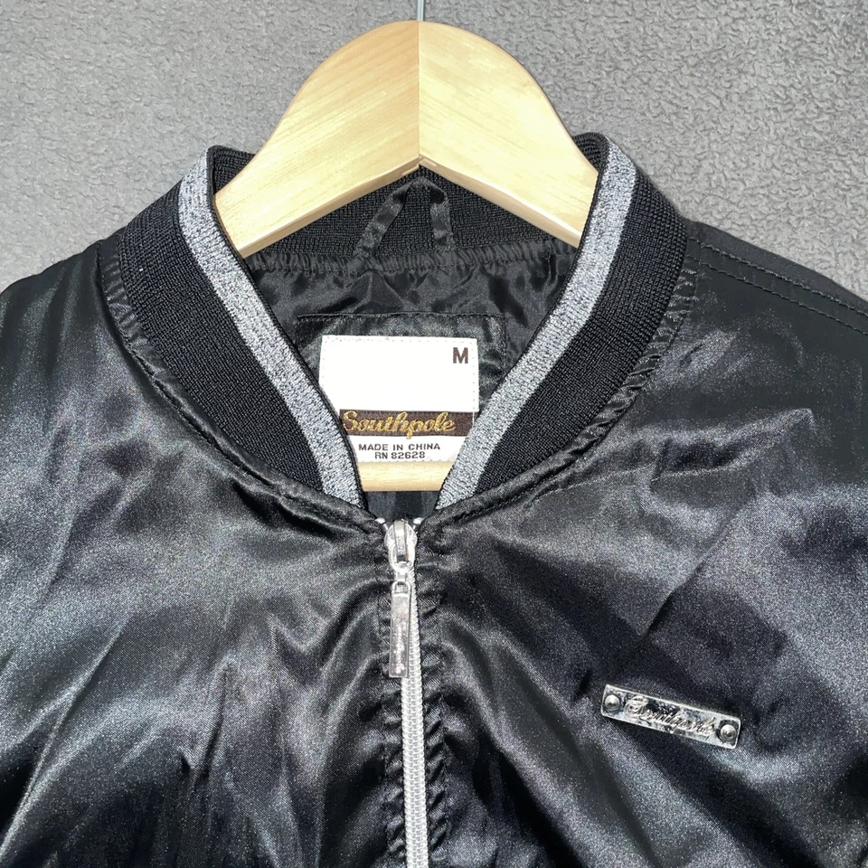 Y2K Southpole Girls M Black Crinkle Sleeve Jacket Lightweight Full Zip 2000s - Image 2 of 4