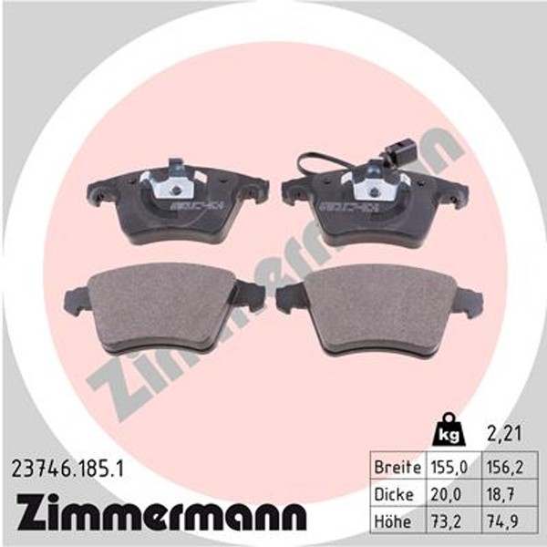 Zimmermann Bremsbelagsatz Scheibenbremse 23746.185.1 FüR VW T5 Transporter 2E3-image