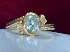 13K - 14K GOLD AQUAMARINE RING BAGUETTE DIAMONDS  VINTAGE NATURAL GEMSTONE