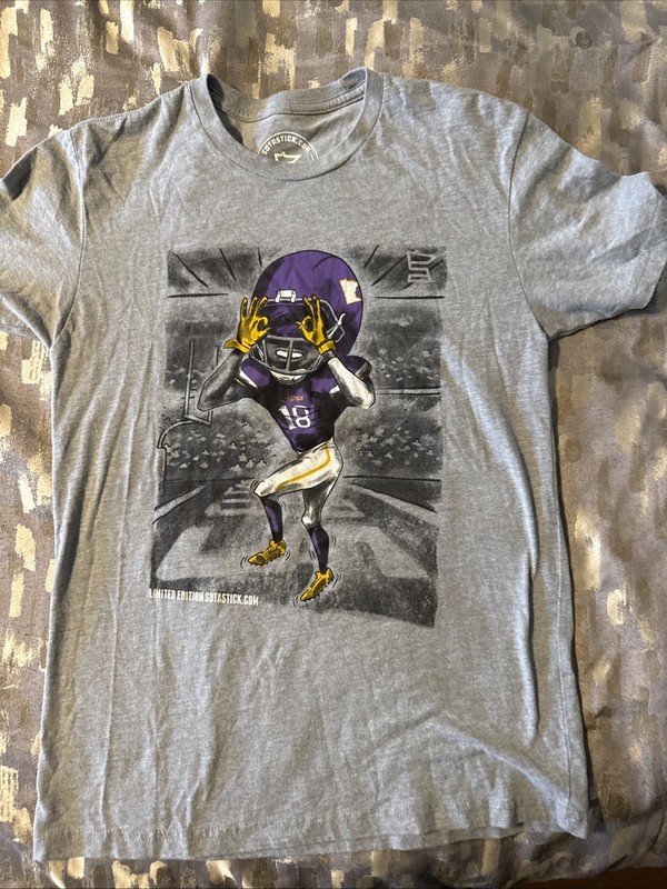 Justin Jefferson Minnesota Vikings SotaStick Gray Griddy T-Shirt Small