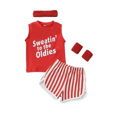 Baby Halloween Outfit Red Tank Top Shorts Headband Wristbands Set 18-24 Months