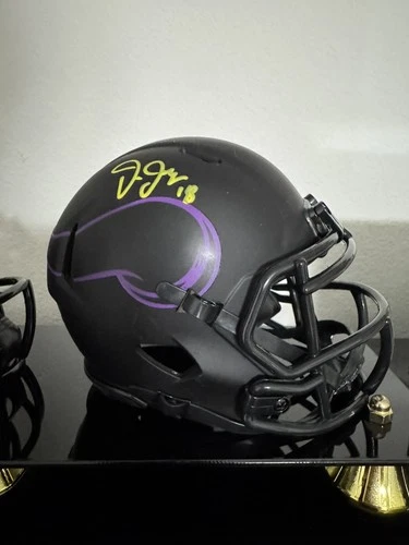 Justin Jefferson Signed Vikings Black Eclipse Mini Helmet Gold Ink Beckett Auth
