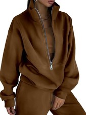 Women's 2 Piece Outfit Sweatsuit Half Zip Sweatshirt And Joggers Sweatpants T...