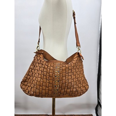 Marta Ponti  Imported Genuine Leather Woven Hobo with Studded Detail
