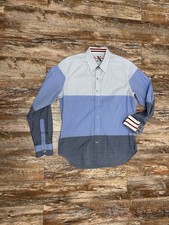 Mens Robert Graham Colorblock Long Sleeve Flip Cuff Dress Shirt Size Large Blue