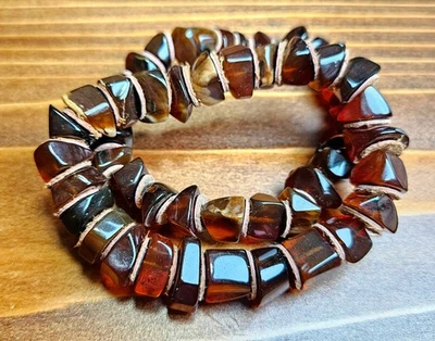 Natural Genuine Tea Blue Amber Beaded Bracelet 10mm Stone Jewelry - Image 1 of 3